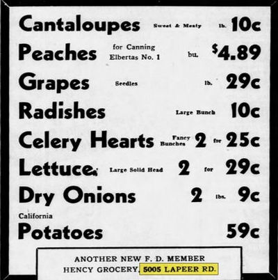 Westgate (Curio Cabinet Gift Shoppe, Westgate Garden Center, Hency Grocery) - Aug 1946 Hency Grocery